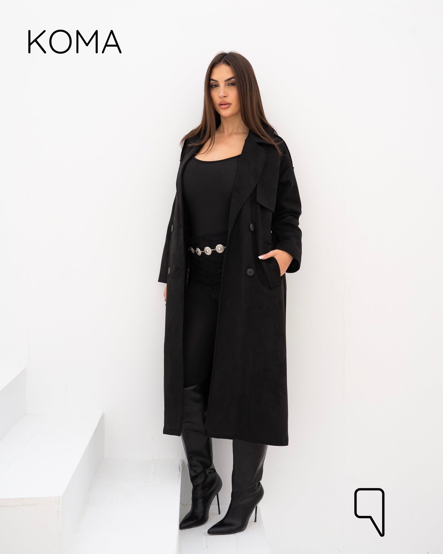 Lydia Double Breasted Trench Coat - Black