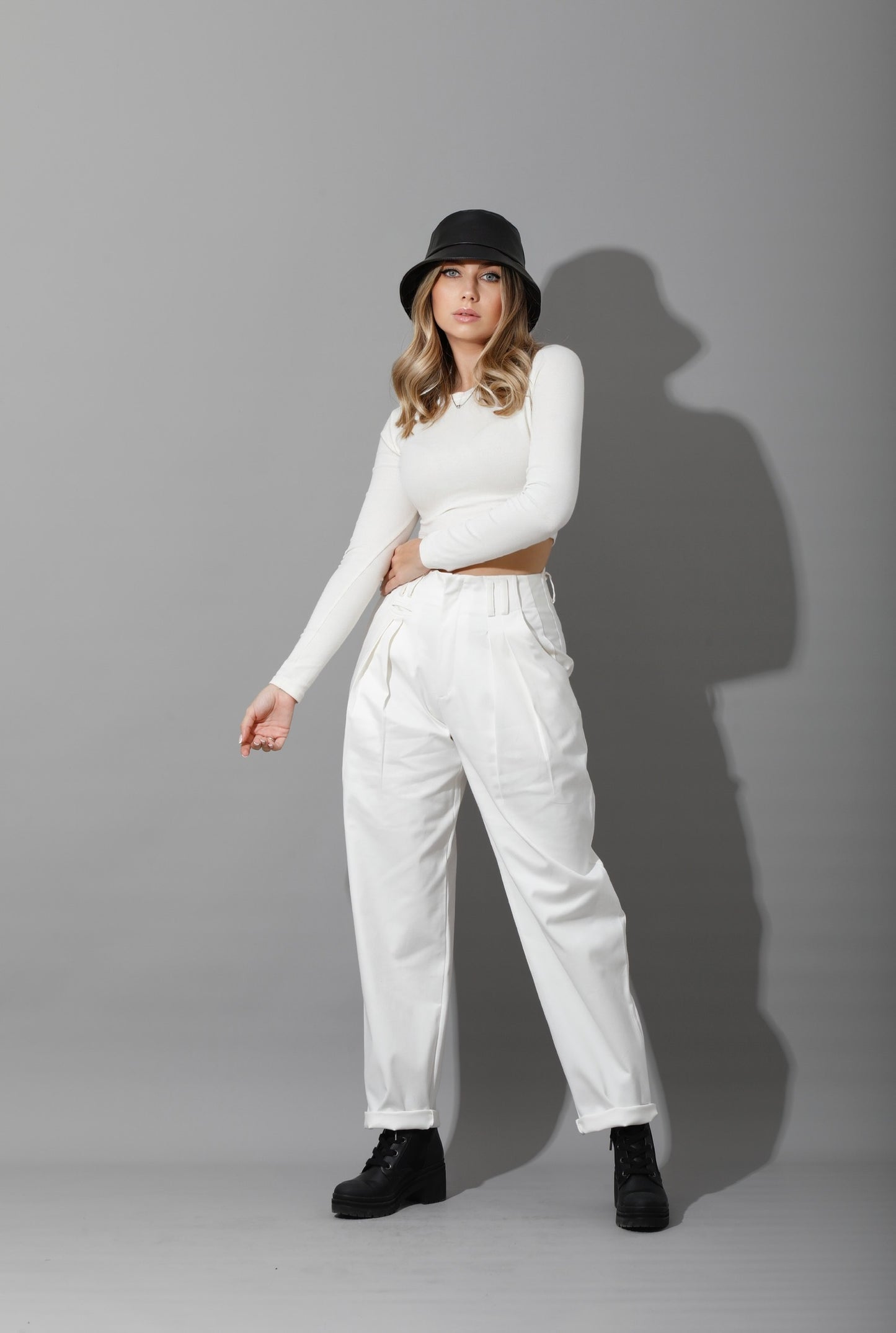 High Rise Paper-Bag Pants - OffWhite