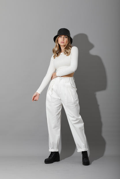High Rise Paper-Bag Pants - OffWhite