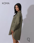 Oversized Shirt Dress - Olive