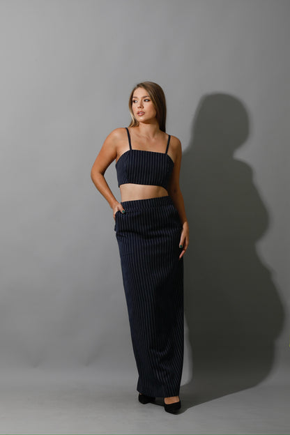 Striped Bra Top Co-Ord - Navy