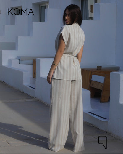 Ariel Striped Lose Fit Trousers - Beige