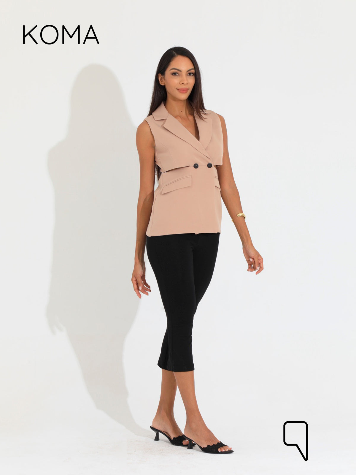 Maxine Double Breasted Vest Blazer - Beige
