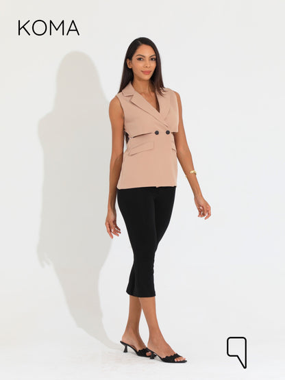 Maxine Double Breasted Vest Blazer - Beige
