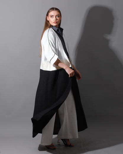Double Colored Arabic Kaftan - White & Black