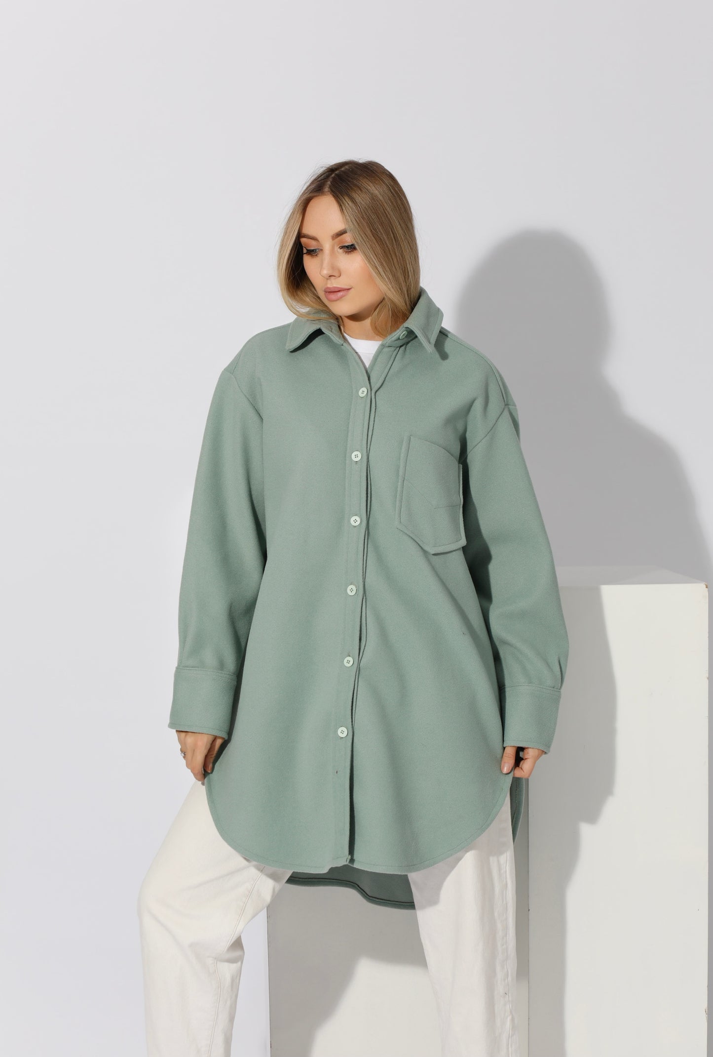Woolen Oversized Shirt - Mint Green