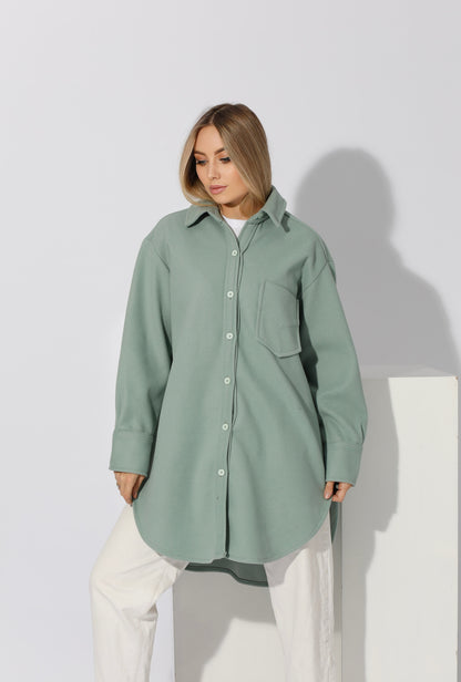 Woolen Oversized Shirt - Mint Green