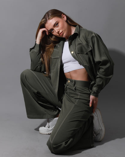 Co-Ord Gabardine Cutout Shirt - Olive
