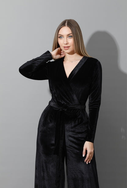 Wrapped wide leg Jumpsuit- Black