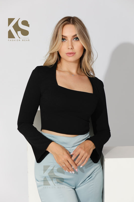 Square Neck Crop Top - Black