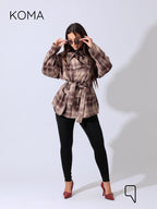Elizabeth Funnel Neck Trench Coat - Checks Brown
