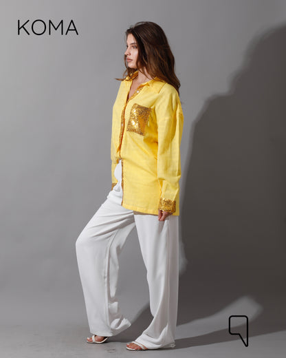 Glitter Long Sleeves Shirt - Yellow