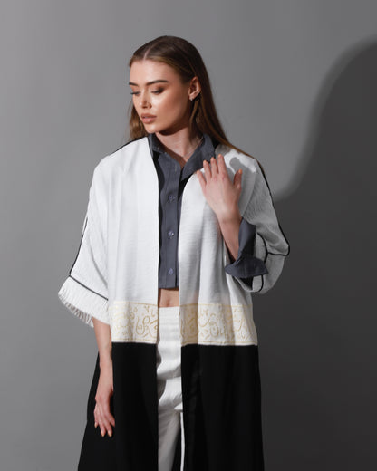 Double Colored Arabic Kaftan - White & Black