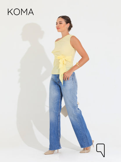 Paula Tied Up Cut Top  - Yellow