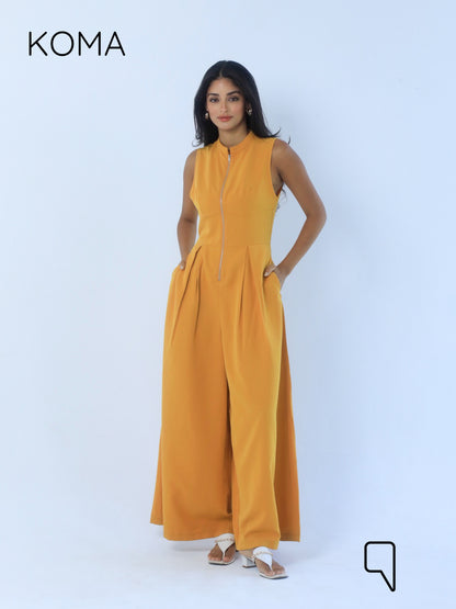 Olivia Sleeveless Wide Leg Jumpsuit - Mustard