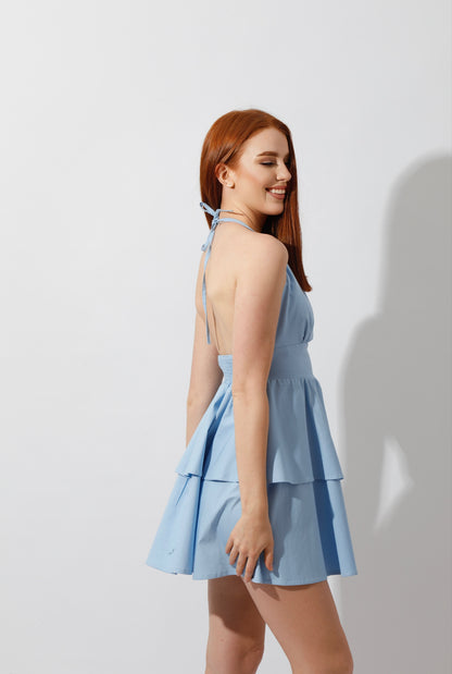 Short Backless Dress  - Baby Blue