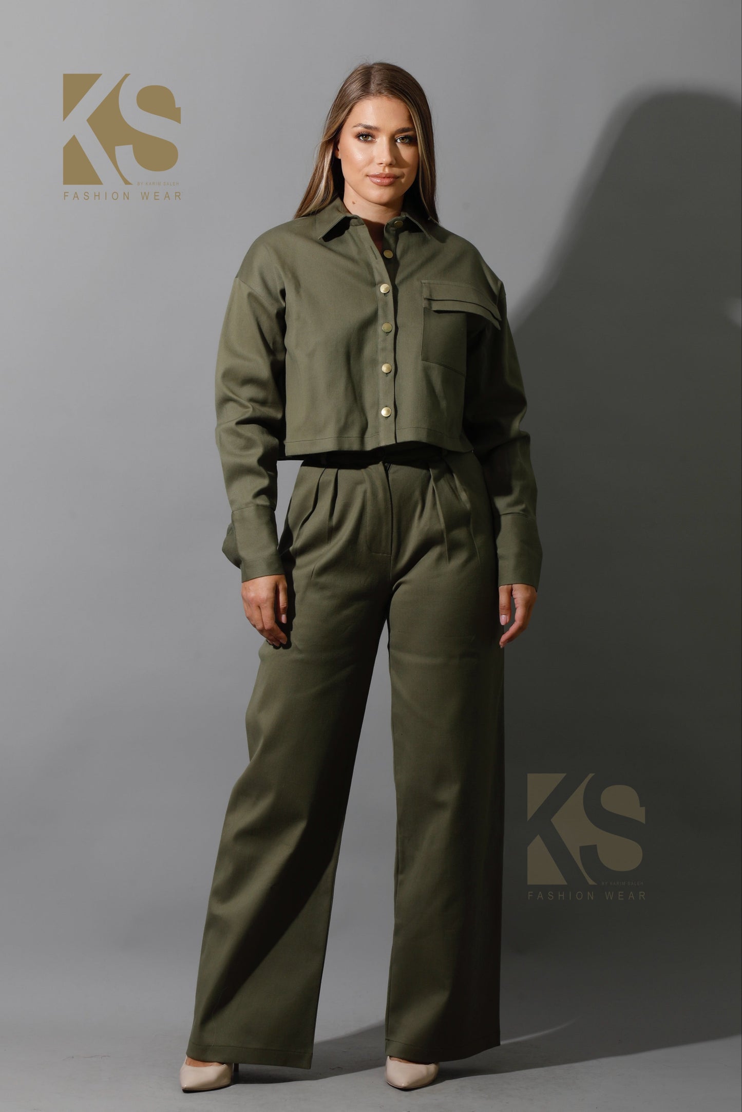 Co-ord Cropped Shirt - Olive