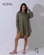 Oversized Shirt Dress - Olive