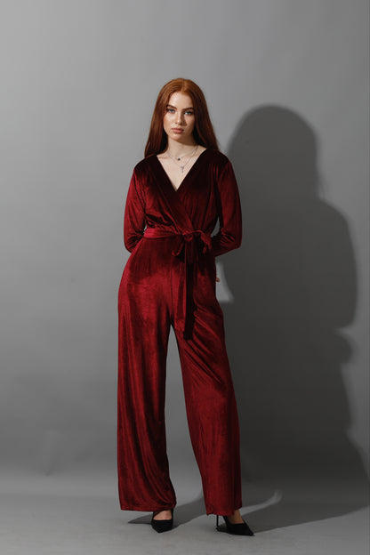 Wrapped wide leg Jumpsuit- Maroon
