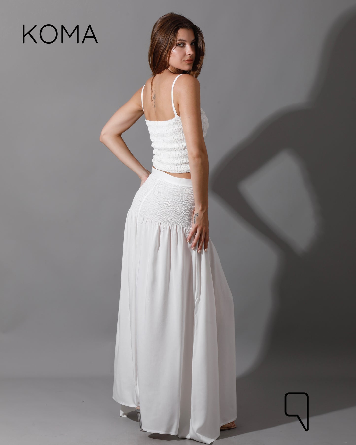 Tabitha Elastic Top & Skirt Co-Ord - White