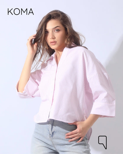 Sloane Striped Shirt With Wide Sleeves - Pink