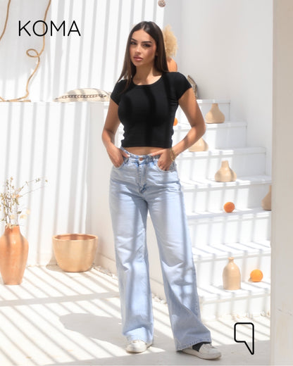 iva Basic Crop HalfSleeves Top  - Black