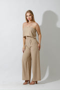 Wide Leg Jumpsuit - Beige