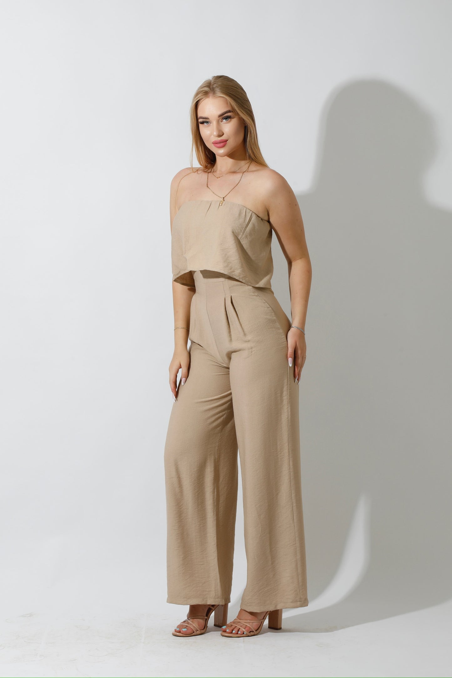 Wide Leg Jumpsuit - Beige