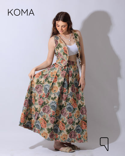 Rakhi Retro Jacquard Lace Sleeveless Set- Multicolored