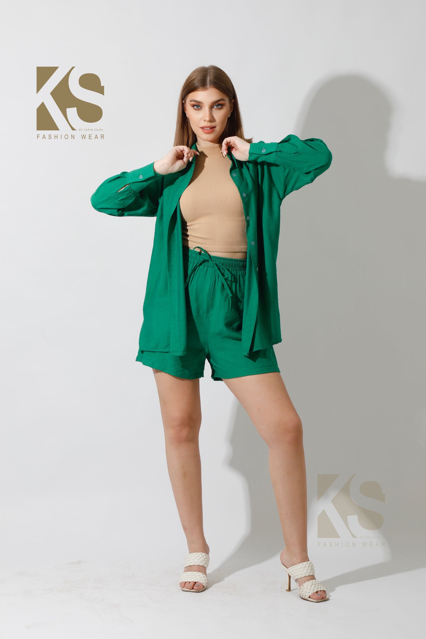 Lose Fit Shirt & Shorts Set - Green