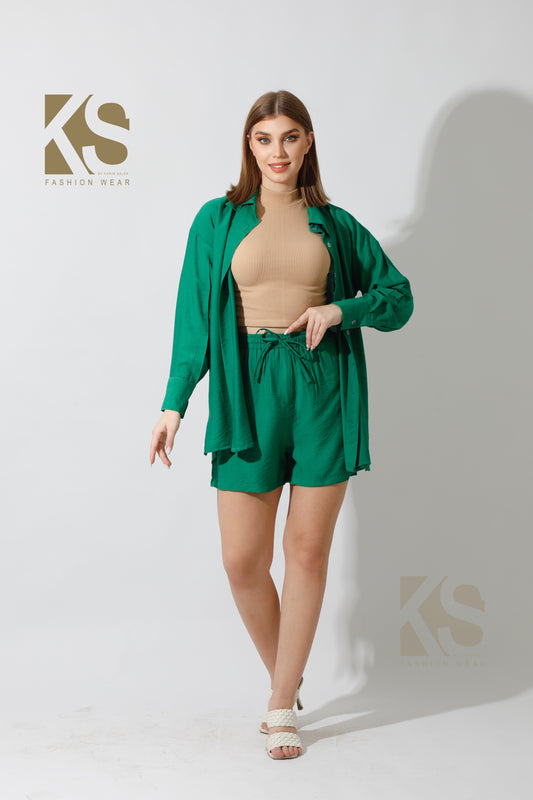 Lose Fit Shirt & Shorts Set - Green