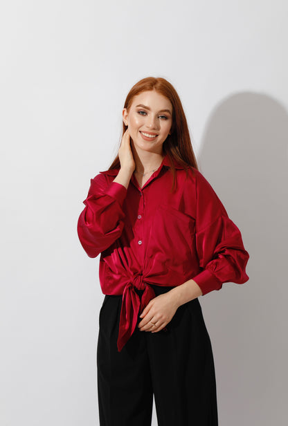 Oversized Satin Blouse - Orchid Purple