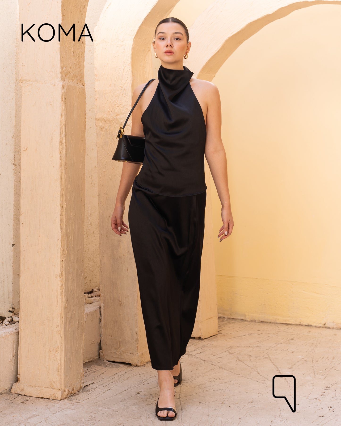 Violet Satin Midi Skirt - Black