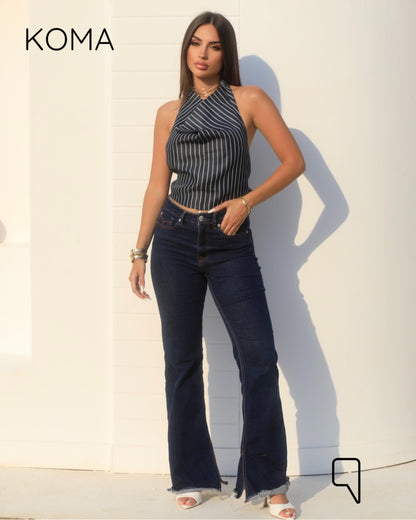 Ember Striped Tied Up Top - Navy