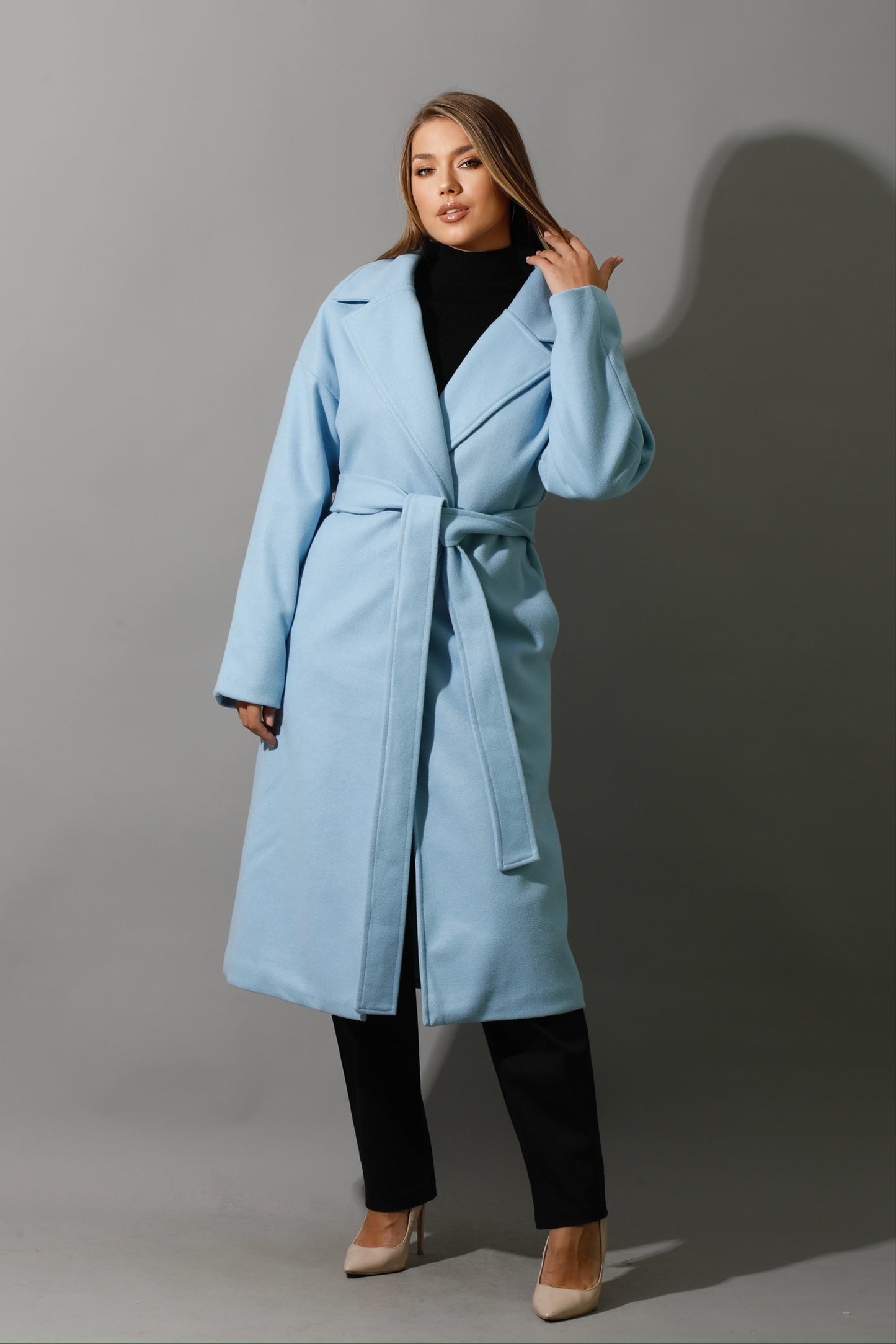 Oversized Wrapped Coat - Babe Blue