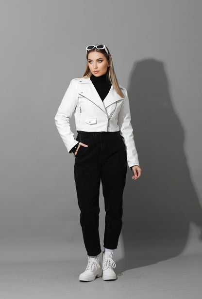 Leather Biker Jacket - White