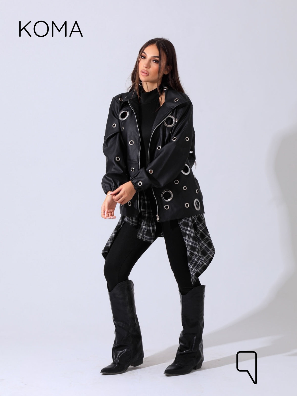 Cailyn Leather eyelet Jacket - Black