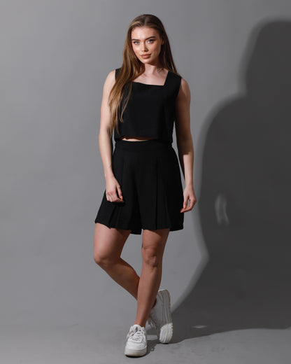 Tank Top & Flared Shorts Set - Black