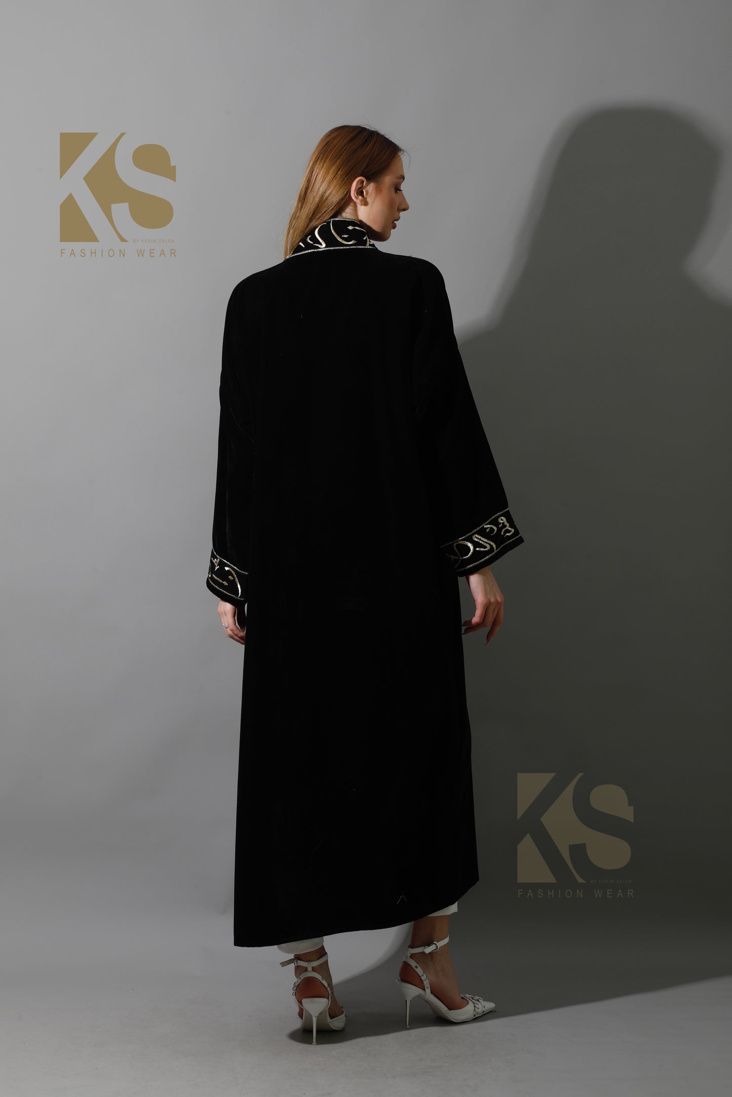 Arabic Letter Long Kaftan - Black & Gold