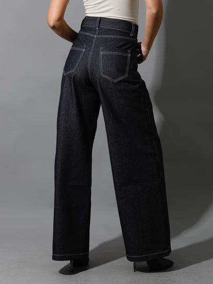 Co-Ord Jeans Cutout Shirt & Cutout Pants - Navy Blue