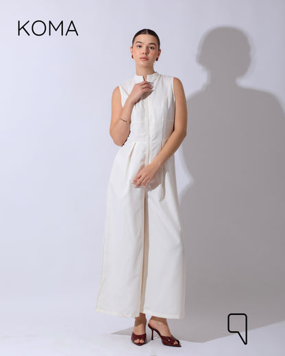 Olivia Sleeveless Wide Leg Jumpsuit - Offwhite