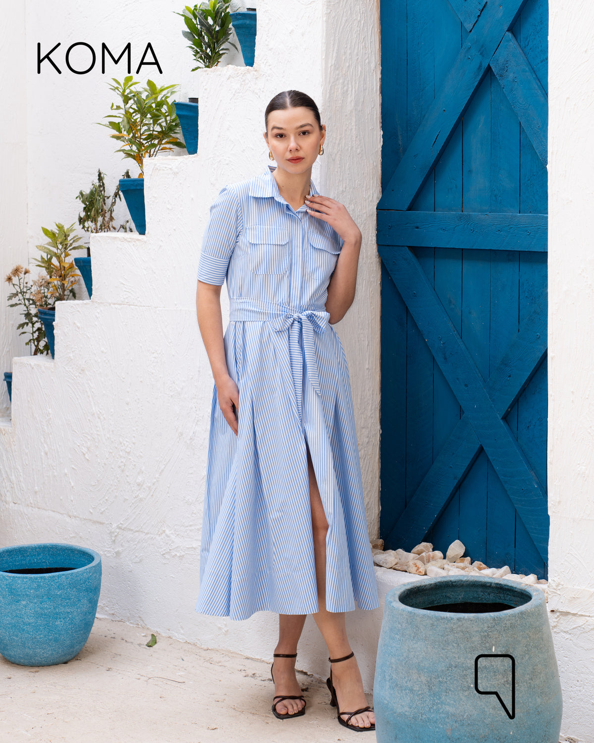 Sidney Striped Midi Shirt Dress - Baby Blue
