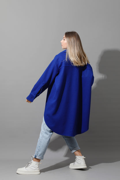 Woolen Oversized Shirt - Electric Blue