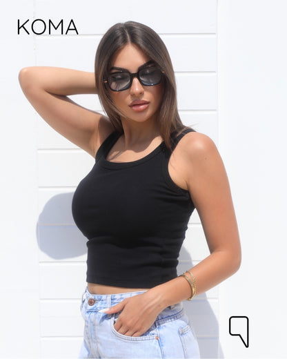 iva Basic Crop Tank Top  - Black