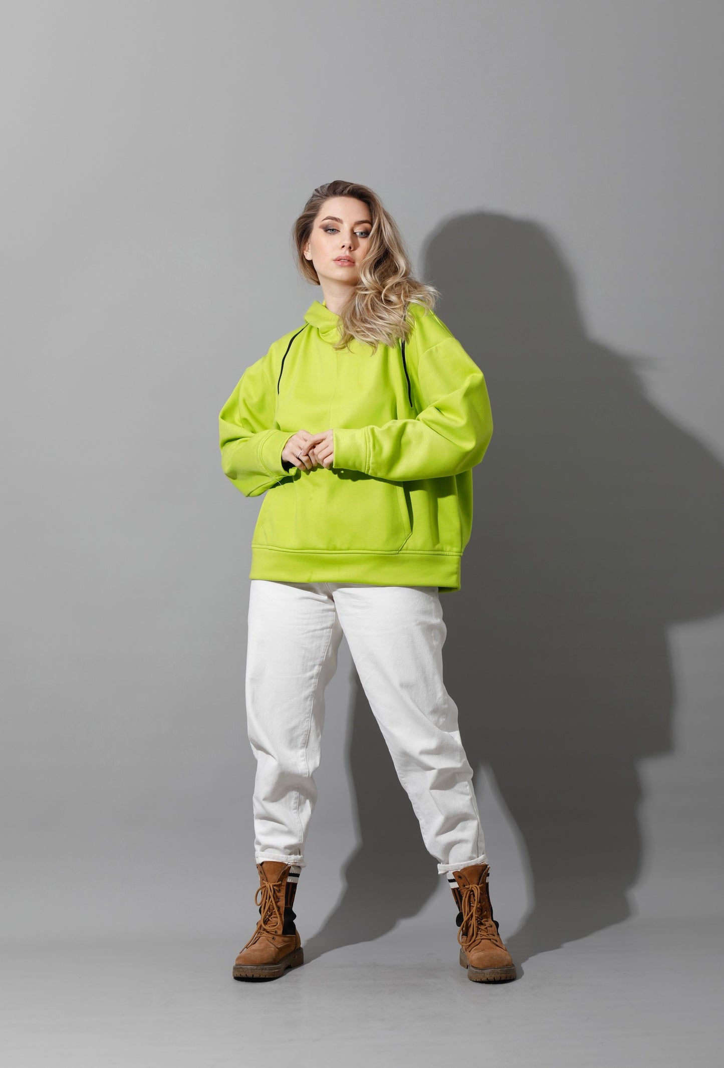 Zipped Oversized Hoodie - Lime Green
