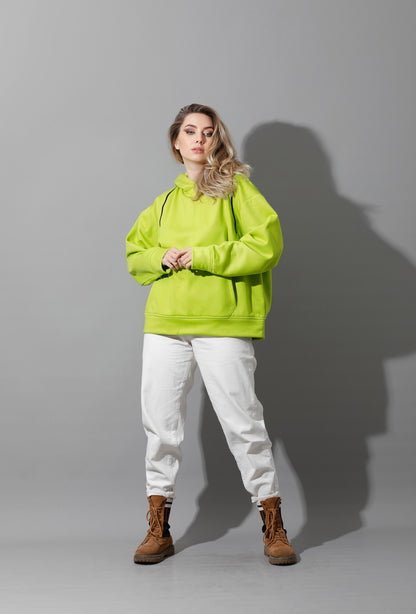 Zipped Oversized Hoodie - Lime Green