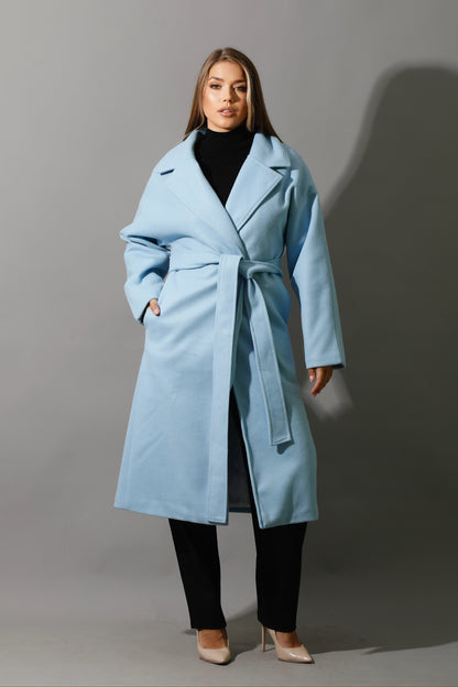 Oversized Wrapped Coat - Babe Blue