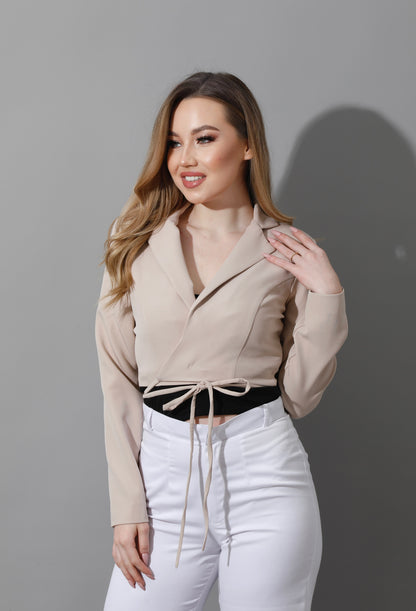 Tied Cropped Blazer - Baige