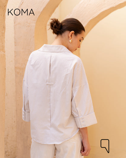 Sloane Striped Shirt With Wide Sleeves - Beige