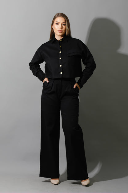 Co-ord Cropped Shirt - Black